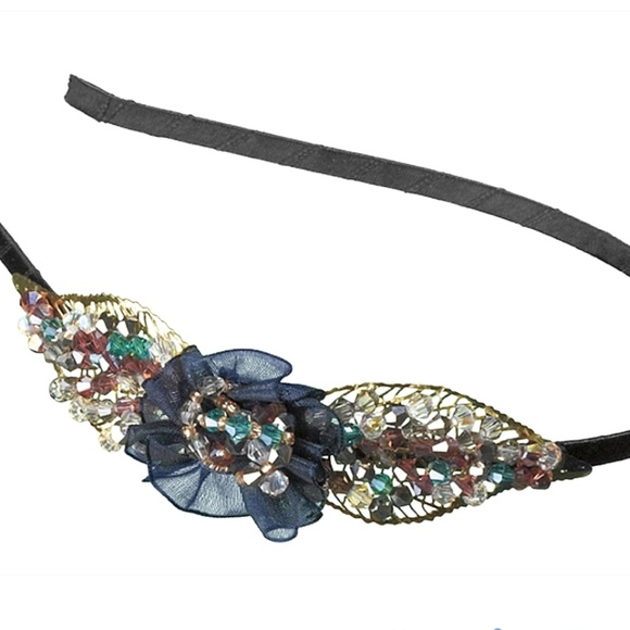 Elle Accessories - 2X Elle beaded crystal filigree leaf headband